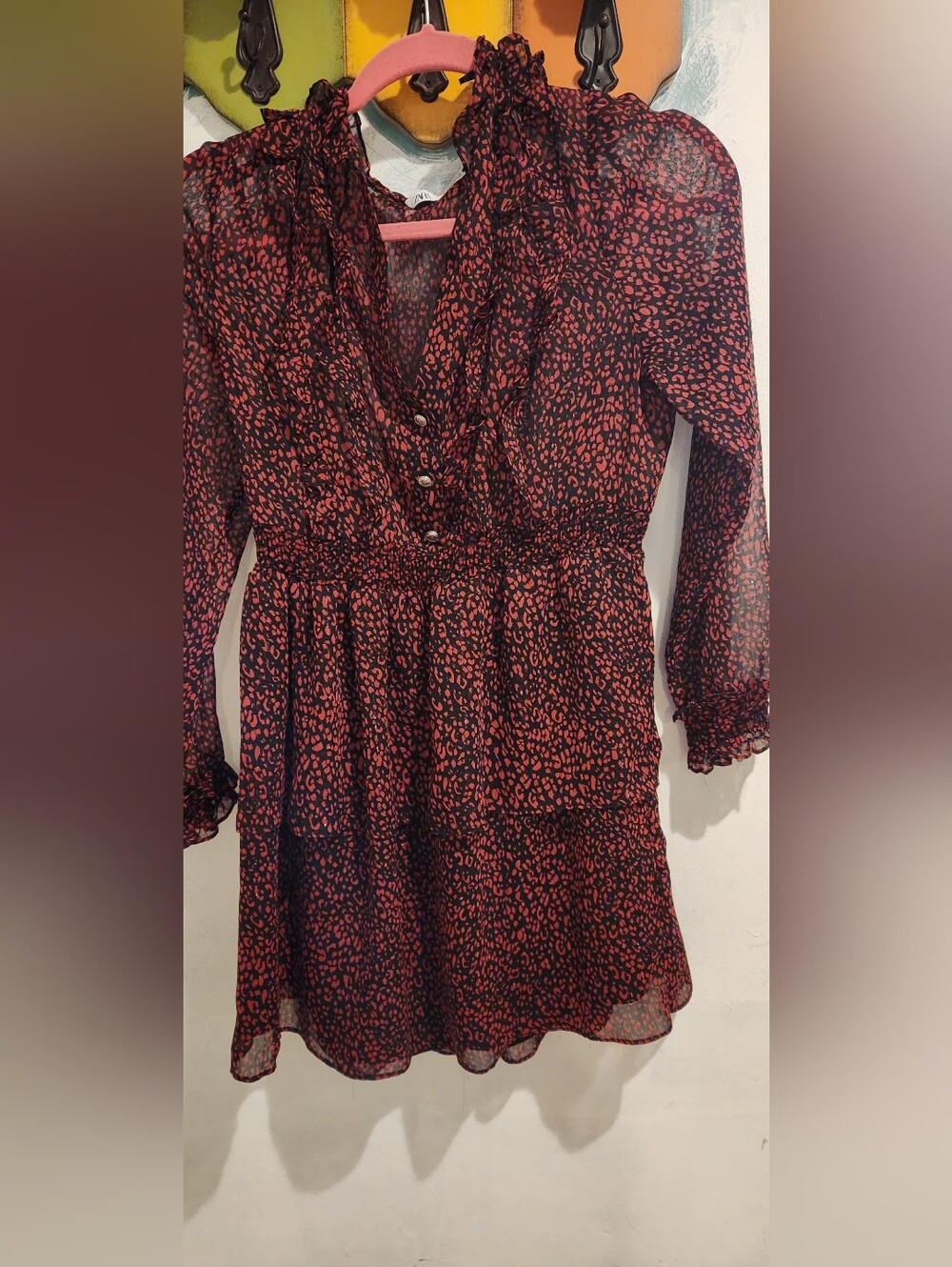 Zara Red & Black Printed Ruffles Size Medium